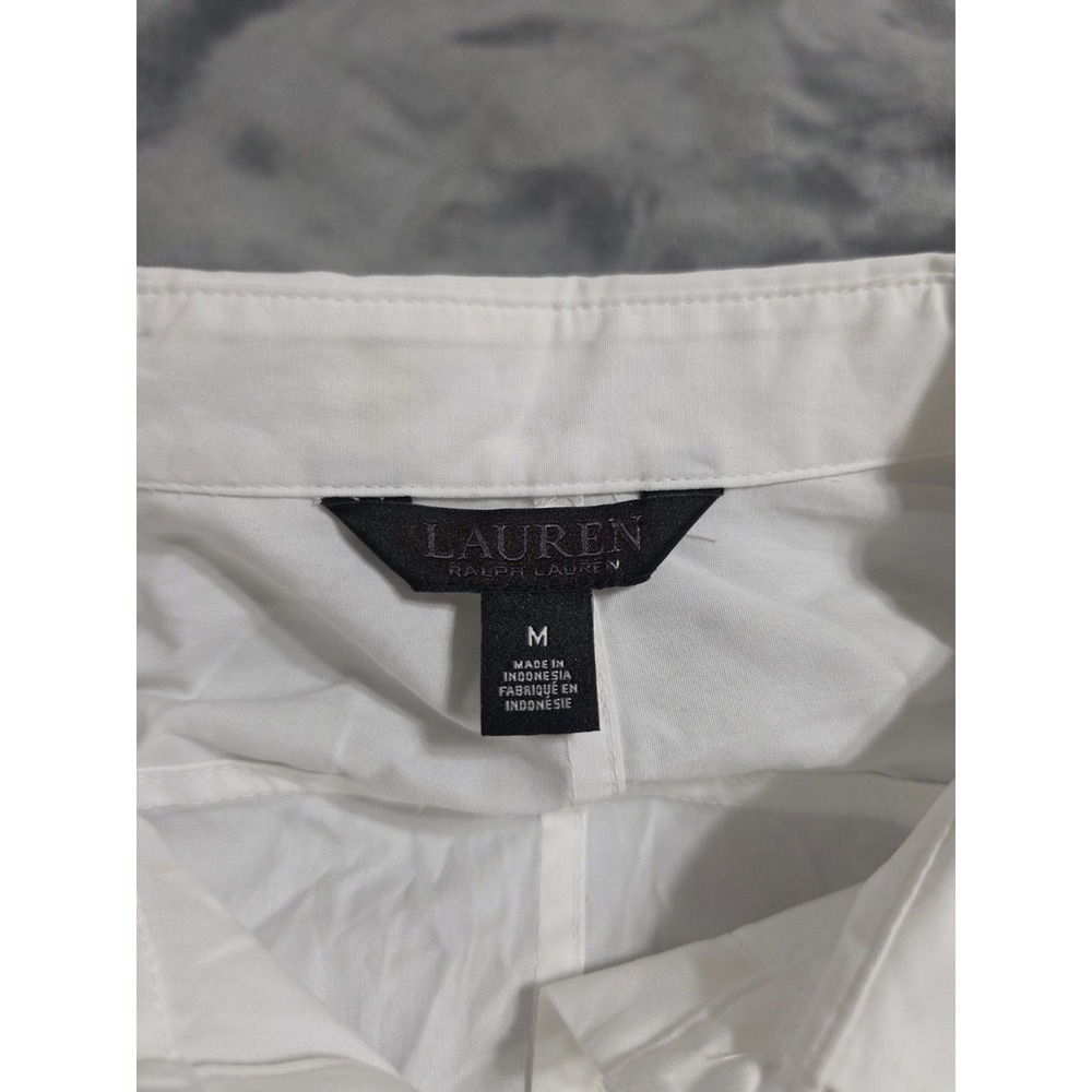 Ralph Lauren Black Label Business Tie Front White Cotton Button Up Shirt Women M - Picture 11 of 12